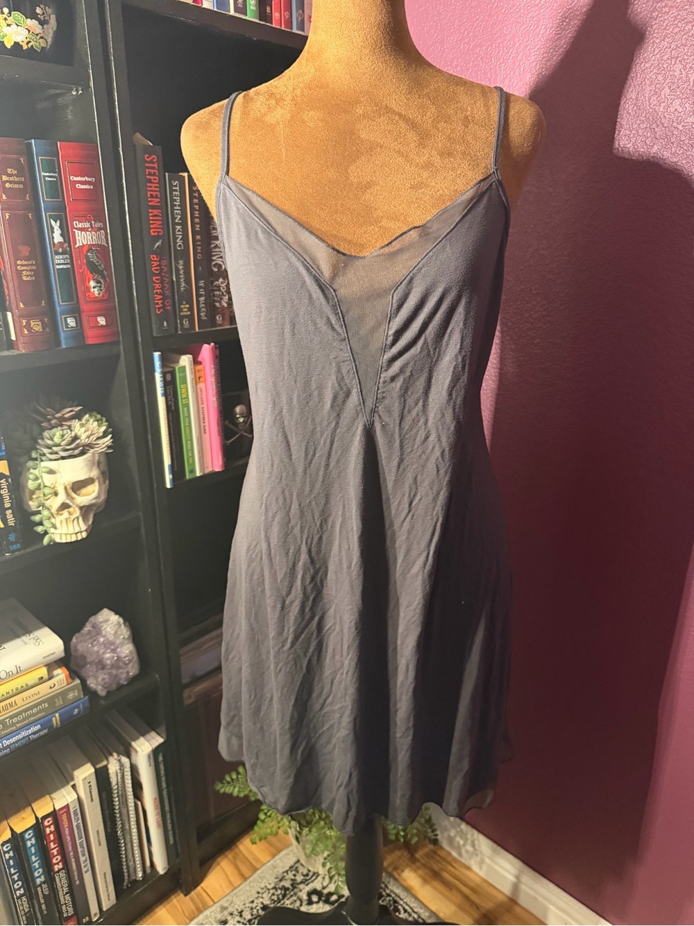 Victoria’s Secret Charcoal Slip Dress with Mesh Yoke